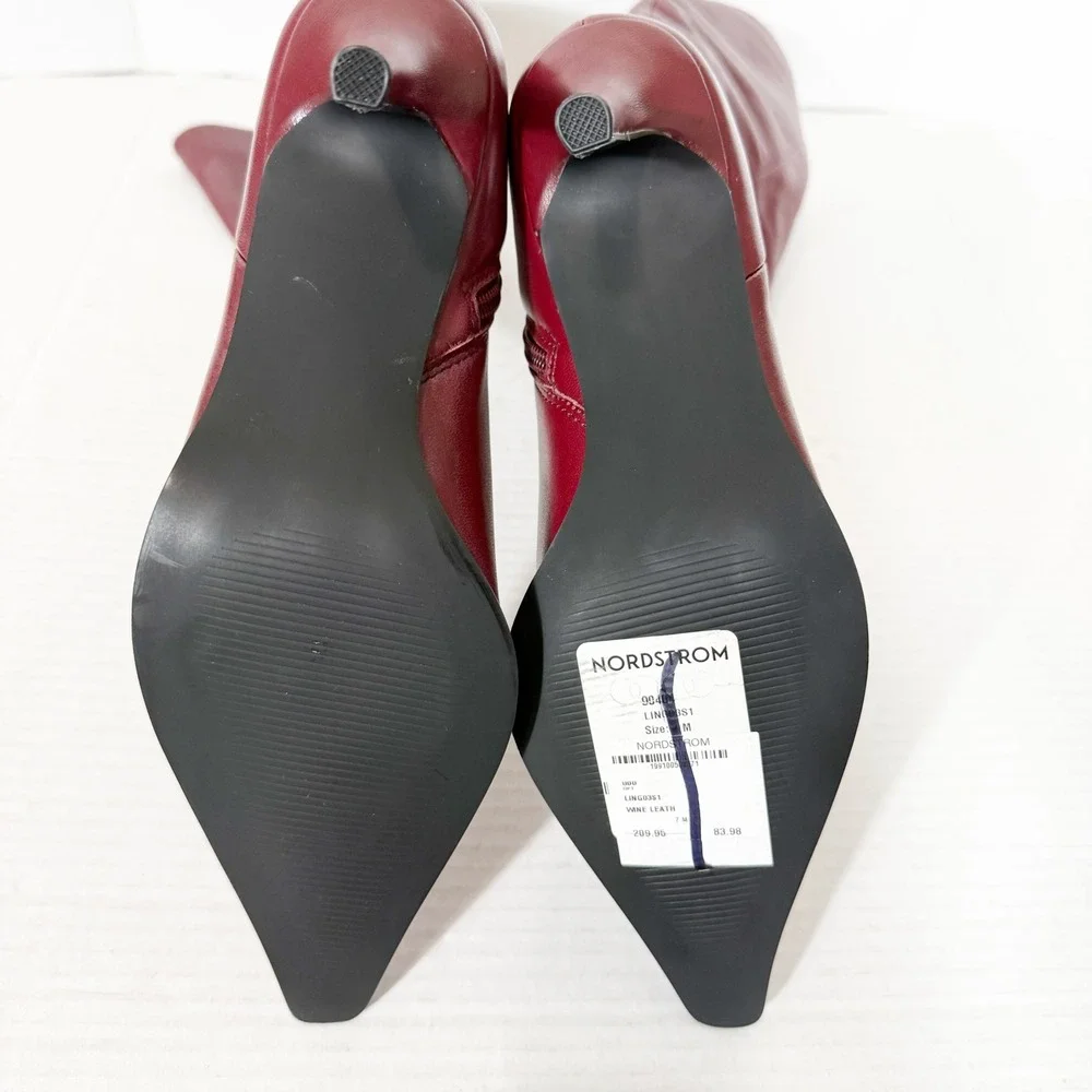 Steve Madden Lingo Womens Leather Wine Burgundy Zip Knee High Boots Size 7